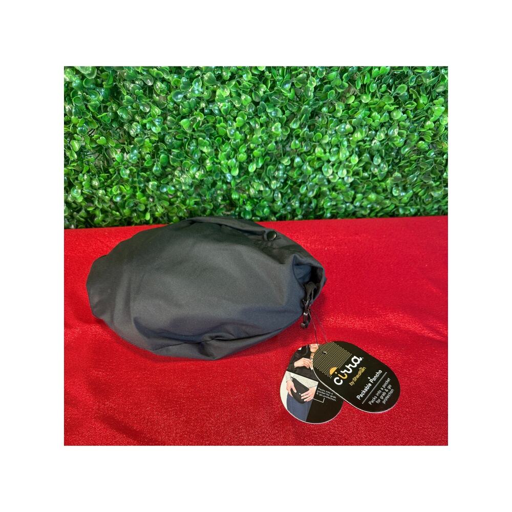 NWT Cirra Black Packable Poncho Travel Outdoor Concert  Rain Poncho Rain Shed
